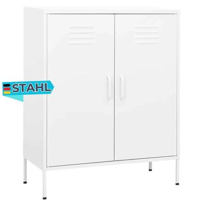 Sideboard KEVI Metall Weiß 80x35x101,5 cm Stahl Flurschrank Metallschrank