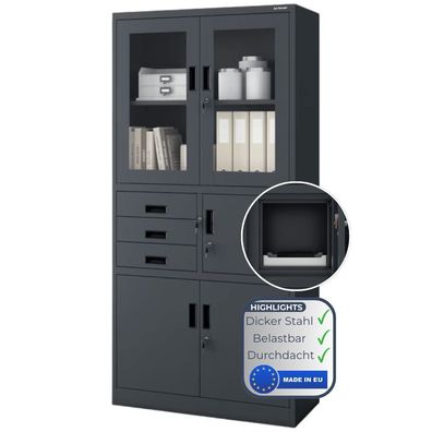 Vitrinenschrank abschließbar GEDO 185x90x40cm Anthrazit mit Tresor