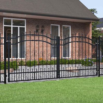 vidaXL Gartentor Kampen mit Speerspitze Schwarz 302 x 125 cm Stahl