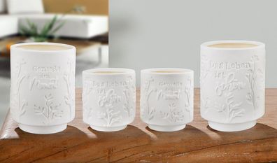 Gilde Windlicht, "Lebensweisheit", Spruch, Porzellan, weiß, H. 9 cm, D. 7 cm 21483