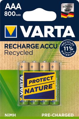 VARTA Recharge Akku Recycled AAA Micro 4er 800mAh