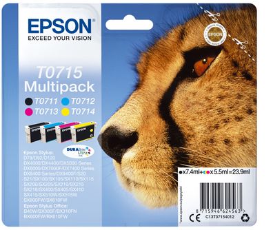 EPSON 2LB T0715 ink cartridge black and tri-colour standard capacity black 7.4ml colo
