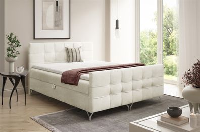 Boxspringbett Schlafzimmerbett PERLA Premium 200x220cm Stoff Coral Ecru