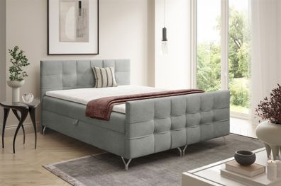 Boxspringbett Schlafzimmerbett PERLA Premium 200x200cm Stoff Coral Grau