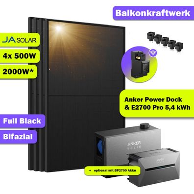 2000W Balkonkraftwerk mit Anker SOLIX Power Dock, Solarbank E2700 PRO