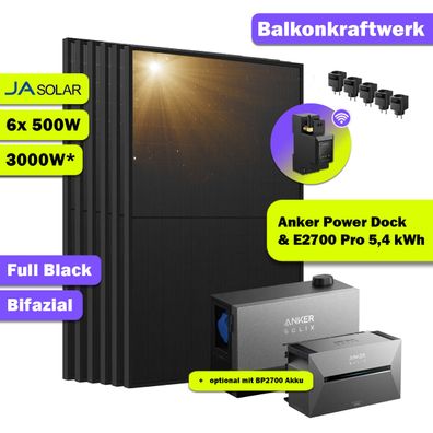 Balkonkraftwerk 3000W mit Speicher Anker Solix Power Dock Solarbank3 Multisystem