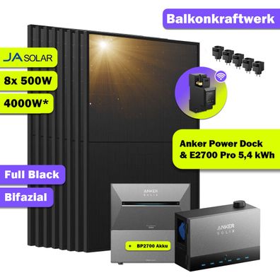 4000 W Balkonkraftwerk mit Anker SOLIX Power Dock, Solarbank E2700 PRO