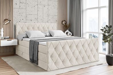 Boxspringbett mit Matratze, Topper, Polsterbett mit Bettkasten AMAY KING