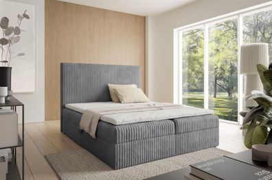 Boxspringbett Schlafzimmerbett ARNAU Premium 180x200cm Stoff Tilia Grau