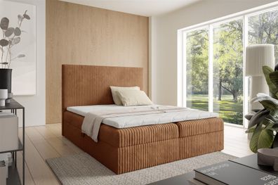 Boxspringbett Schlafzimmerbett ARNAU Premium 140x200cm Stoff Tilia Rostbraun
