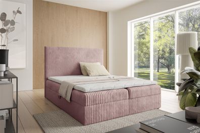 Boxspringbett Schlafzimmerbett ARNAU Premium 160x200cm Stoff Tilia Rosa