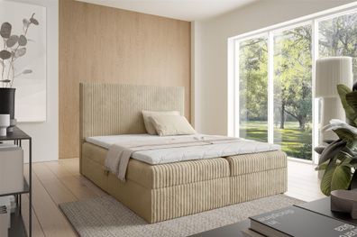 Boxspringbett Schlafzimmerbett ARNAU Premium 200x200cm Stoff Tilia Beige