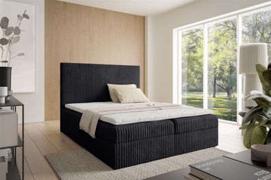 Boxspringbett Schlafzimmerbett ARNAU Premium 160x200cm Stoff Tilia Schwarz