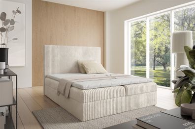 Boxspringbett Schlafzimmerbett ARNAU Premium 120x200cm Stoff Tilia Creme
