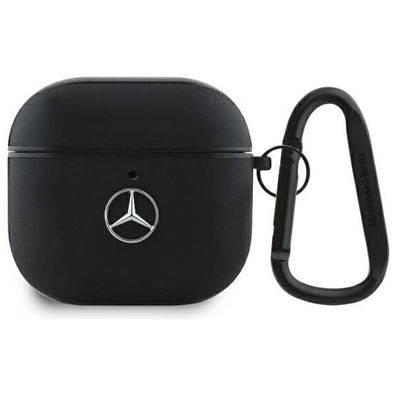 Hülle Case AirPods 4 Mercedes Echtleder schwarz Logo Metal