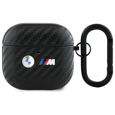 Hülle Case AirPods 4 BMW Tricolor Carbon-Look schwarz Logo Metal