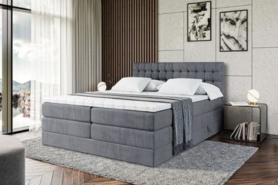 Boxspringbett mit Matratze, Topper, Polsterbett mit Bettkasten VIONE KING