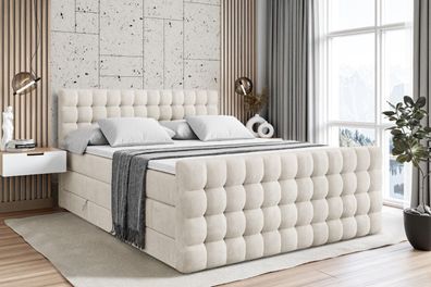 Boxspringbett mit Matratze, Topper, Polsterbett mit Bettkasten VIONE-Z KING