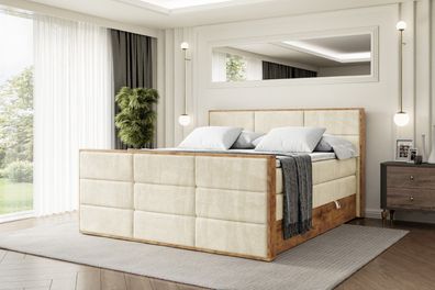 Boxspringbett mit Matratze, Topper, Polsterbett mit Bettkasten LOLLI1-Z KING