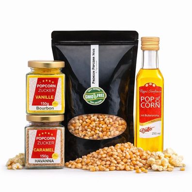 Hopser Funfood Popcorn Set Popcornmais Popcornöl Vanille- Karamellzucker