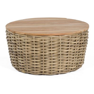 Sonnenpartner Sands Loungetisch Ø 91 cm Alu/Teakholz mit Polyrattan Light Oaks