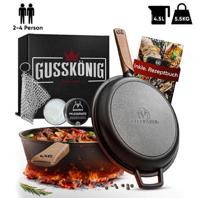 Gusskönig Dutch Oven 2in1 Pfannen Set 4,5L + Pflegepaste