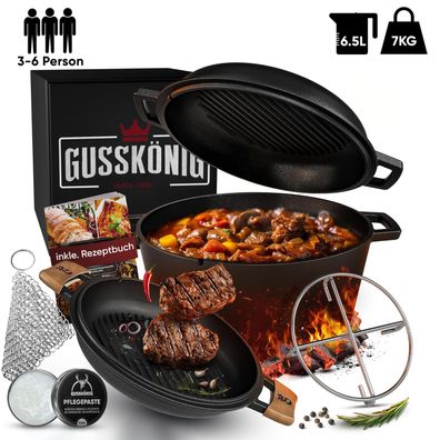 Gusskönig Dutch Oven 2in1 Topf Set 6,5L + Pflegepaste