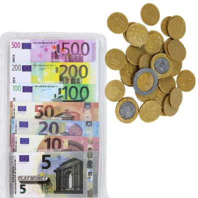 Kinder Spiel Geld mit Scheinen und Münzen für Kaufladen Euro
