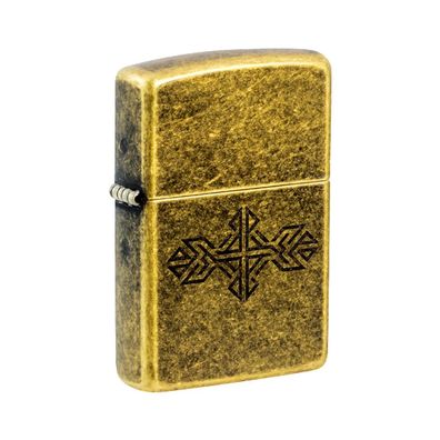 Zippo Benzin-Feuerzeug messing antik graviert Medial Pattern, unbefüllt