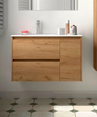 Noja Unterschrank 850 2 Schubladen 1 Tür re + Waschbecken Eiche Afrika