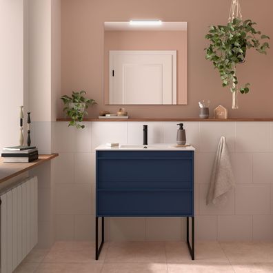 Möbel + Waschbecken ATTILA 800 2 Schubladen BLUE SATIN