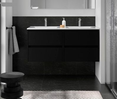 Noja Unterschrank 1200 4 Schubladen + Waschbecken Black Satin