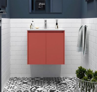 Noja Unterschrank 700 2 Türen + Waschbecken Red Satin