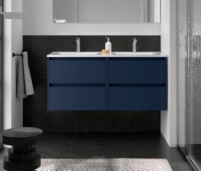 Noja Unterschrank 1200 4 Schubladen + Waschbecken Blue Satin