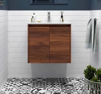 Noja Unterschrank 600 2 Türen + Waschbecken Nussbaum