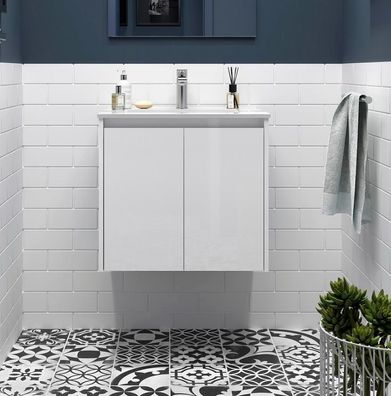 Noja Unterschrank 600 2 Türen + Waschbecken White Satin