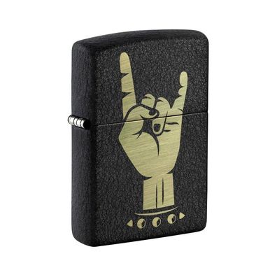 Zippo Benzin-Feuerzeug Black Crackle gelasert Rock on, unbefüllt 60007732