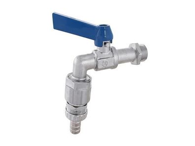 Schlösser Armaturen KUGEL-AUSLAUFHAHN, SCHWER, RB DN15, 1/2", Hebelgr. BLAU, MATT CHR