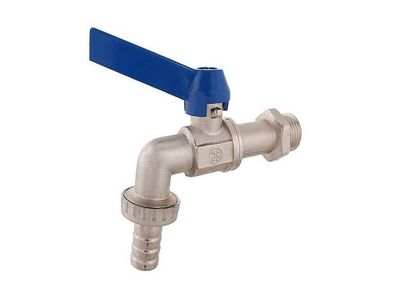 JS KUGEL-AUSLAUFHAHN, CHWER, N15 1/2", Ebelgriff BLAU, ATT VERCHR