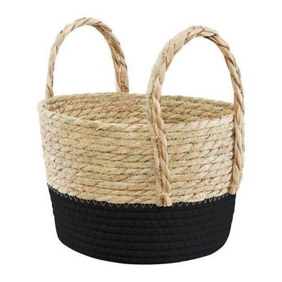 Flechtkorb mit Griffen Boho 32 x 34 cm schwarz Ambition