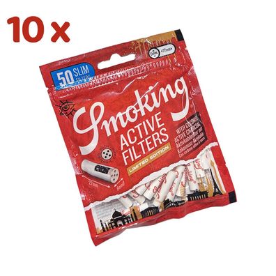 Smoking Active Filters, Slim 6mm Aktivkohlefilter- Box 10 Packungen à 50 Filter