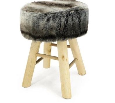 Hocker Sitzhocker Kunstfell grau schwarz Holzgestell