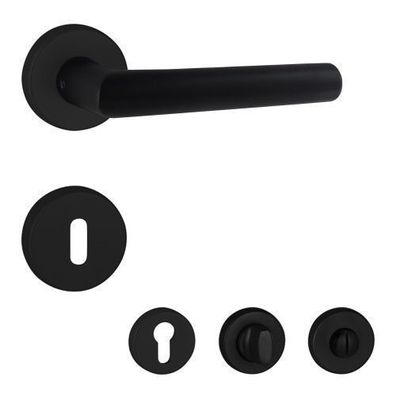 Hermat Türdrücker L-Form BB/PZ/WC schwarz matt Rosette Basic 02 Beschlag Klinke