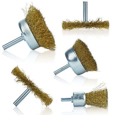 Rosfix Set Drahtbürsten für Bohrmaschine – 1/4" Schaft | 5-teilig, Messingdraht
