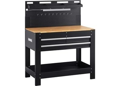 Meister Arbeitstisch - Werkstatt & Garage, LED-Licht, Stromleiste, 3 Schubladen