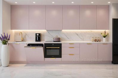 Küchenzeile Linea DW 340 cm Puderrosa Matt-Soft Close- Premium Box- Einbauküche 3,4 m