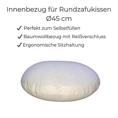 Innenbezug für Rundzafu - Inlett aus 100 % Baumwolle mit Reißverschluss -ohne Füllung