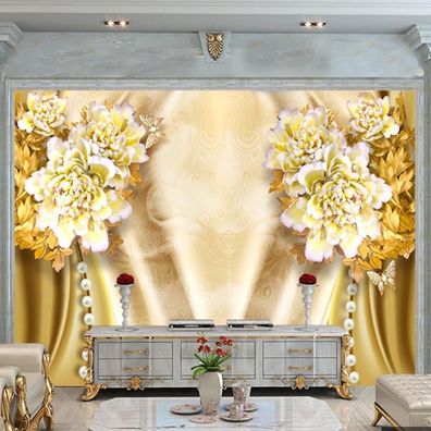 5D Wandbild Pfingstrose Seide Blumen Fototapete Wohnzimmer Modern 7534