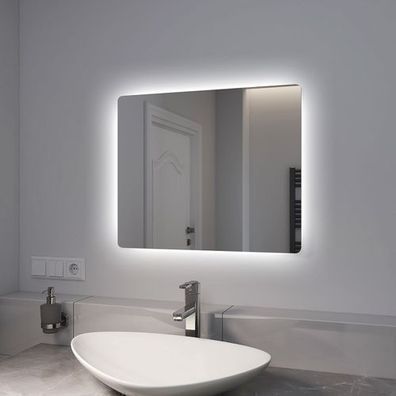 EMKE LED Badspiegel 60x50cm Beschlagfrei Warmweiß Kaltweiß Wandspiegel Knopfschalter