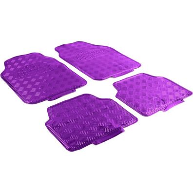 Auto Gummi Fußmatten Set 4tlg Alu Riffelblech Look Universal Chrom Lila Violett
